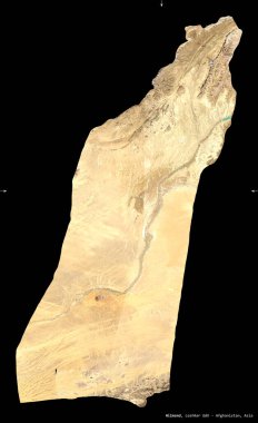Hilmand, Afganistan vilayeti. Sentinel-2 uydu görüntüleri. Siyah üzerine izole edilmiş şekil. Tanımı, başkentin yeri. Değiştirilmiş Kopernik Sentinel verileri içerir