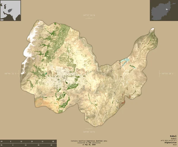 Kabul Provincia Afganistán Imágenes Satelitales Sentinel Forma Aislada Sobre Fondo — Foto de Stock