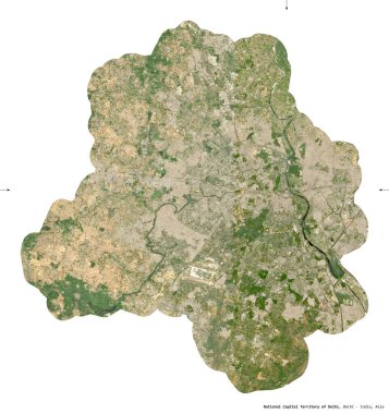 Delhi 'nin ulusal başkenti, Hindistan' ın birlik bölgesi. Sentinel-2 uydu görüntüleri. Beyaz üzerinde izole edilmiş şekil. Tanımı, başkentin yeri. Değiştirilmiş Kopernik Sentinel verileri içerir
