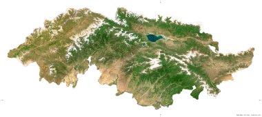 Celal-Abad, Kırgızistan vilayeti. Sentinel-2 uydu görüntüleri. Beyaz üzerinde izole edilmiş şekil. Tanımı, başkentin yeri. Değiştirilmiş Kopernik Sentinel verileri içerir