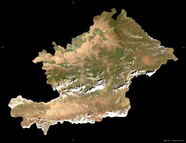 Osh, Kırgızistan şehri. Sentinel-2 uydu görüntüleri. Siyah üzerine izole edilmiş şekil. Tanımı, başkentin yeri. Değiştirilmiş Kopernik Sentinel verileri içerir