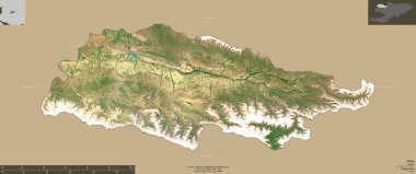Talas, Kırgızistan vilayeti. Sentinel-2 uydu görüntüleri. Bilgilendirici örtülerle sağlam arkaplanda izole edilmiş şekil. Değiştirilmiş Kopernik Sentinel verileri içerir