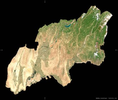 Khatlon, Tacikistan bölgesi. Sentinel-2 uydu görüntüleri. Siyah üzerine izole edilmiş şekil. Tanımı, başkentin yeri. Değiştirilmiş Kopernik Sentinel verileri içerir