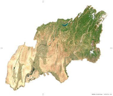 Khatlon, Tacikistan bölgesi. Sentinel-2 uydu görüntüleri. Beyaz üzerinde izole edilmiş şekil. Tanımı, başkentin yeri. Değiştirilmiş Kopernik Sentinel verileri içerir
