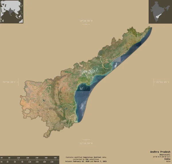 Andhra Pradesh Estado India Imágenes Satelitales Sentinel Forma Aislada Sobre —  Fotos de Stock