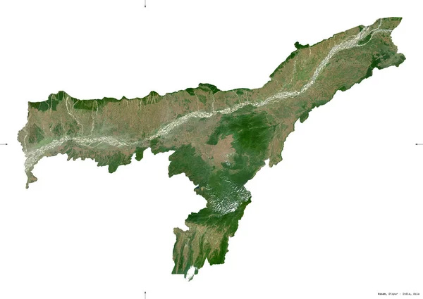 Assam Estado India Imágenes Satelitales Sentinel Forma Aislada Blanco Descripción — Foto de Stock