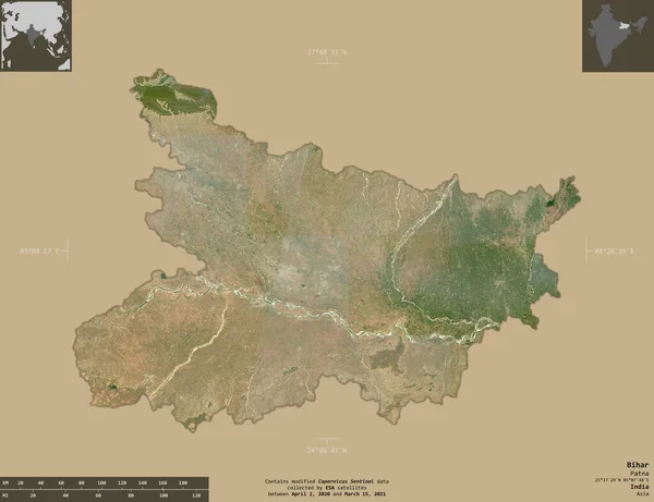 Bihar Estado Índia Imagens Satélite Sentinela Forma Isolada Fundo Sólido — Fotografia de Stock