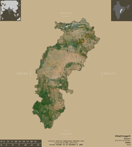Chhattisgarh Bundesstaat Indien Satellitenbilder Von Sentinel Form Isoliert Auf Festem — Stockfoto