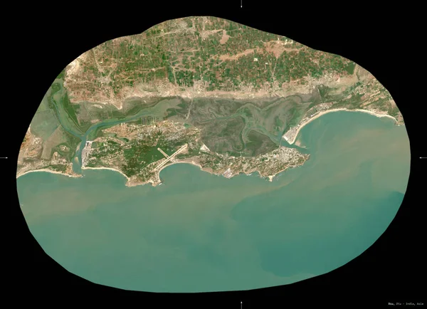 Diu Indiens Fackliga Territorium Satellitbilder Från Sentinel Formen Isolerad Svart — Stockfoto