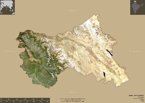 Джамму Кашмір Штат Індія Супутникові Знімки Sentinel Форма Ізольована Твердому — стокове фото