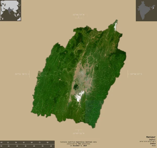 Manipur Estado India Imágenes Satelitales Sentinel Forma Aislada Sobre Fondo — Foto de Stock