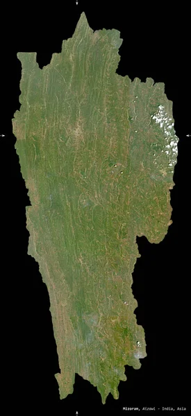 Mizoram Staat India Sentinel Satellietbeelden Vorm Geïsoleerd Zwart Beschrijving Locatie — Stockfoto