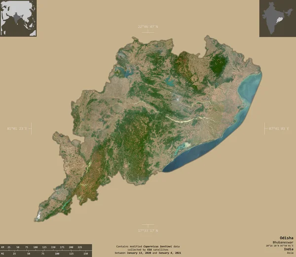 Οντίσα Πολιτεία Της Ινδίας Sentinel Δορυφορικές Εικόνες Σχήμα Απομονώνονται Στέρεο — Φωτογραφία Αρχείου