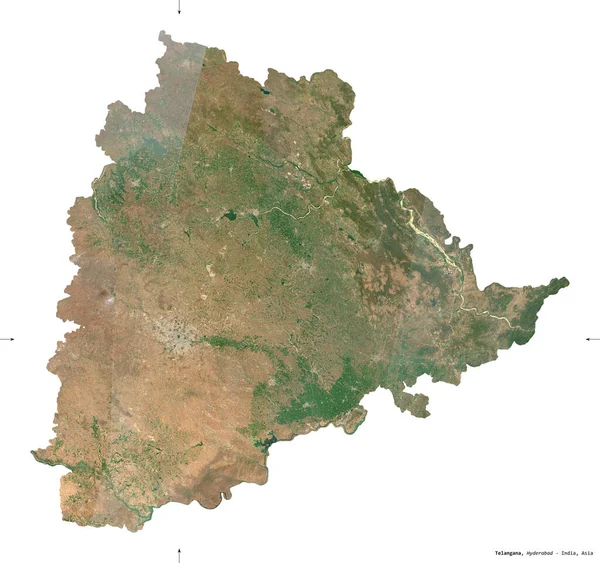 Telangana Bundesstaat Indien Satellitenbilder Von Sentinel Form Isoliert Auf Weiß — Stockfoto