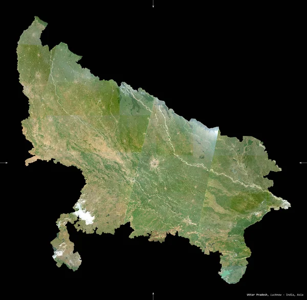 Уттар Прадеш Штат Индия Снимки Спутника Сентинел Форма Изолирована Черном — стоковое фото
