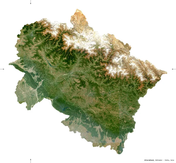 Uttarakhand Estado India Imágenes Satelitales Sentinel Forma Aislada Blanco Descripción — Foto de Stock