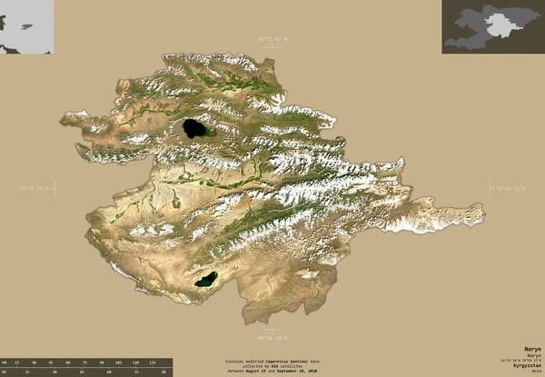 Naryn Provinz Kirgisistan Satellitenbilder Von Sentinel Form Isoliert Auf Festem — Stockfoto