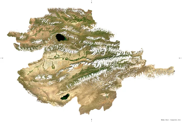 Naryn Okres Kyrgyzstán Sentinel Satelitní Snímky Tvar Izolovaný Bílém Popis — Stock fotografie
