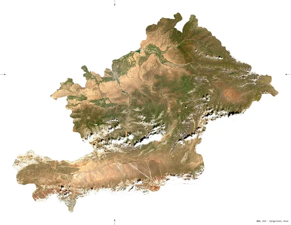 Osh Ville Kirghizistan Imagerie Satellite Sentinel Forme Isolée Sur Blanc — Photo