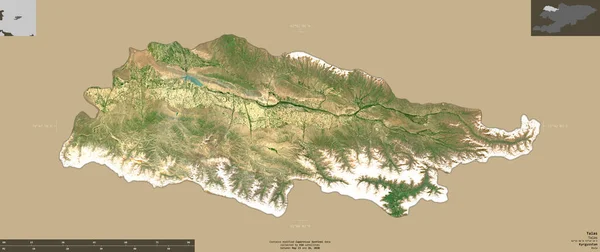 キルギスのタラス県 センチネル 2衛星画像 有益なオーバーレイと固体背景に隔離形状 修正されたコペルニクスセンチネルデータが含まれています — ストック写真