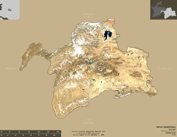 Gorno Badakhshan Region Tajikistan Sentinel Satellite Imagery Shape Isolated Solid — Stock Photo, Image