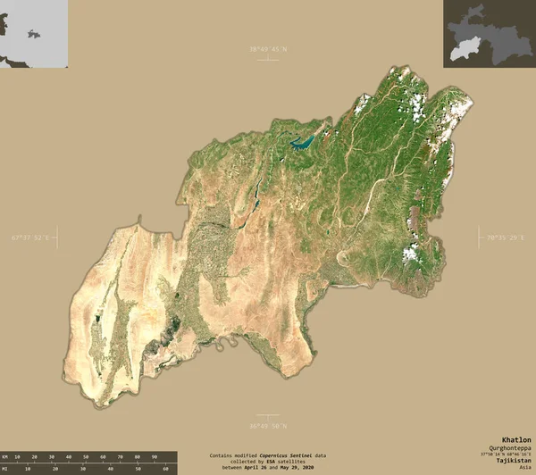 Chatlon Oblast Tádžikistánu Sentinel Satelitní Snímky Tvar Izolovaný Pevném Pozadí — Stock fotografie