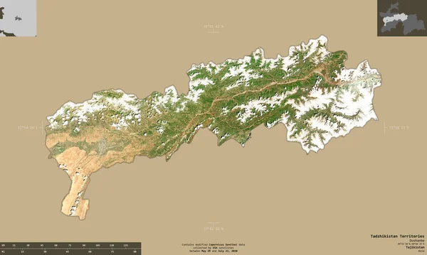 Території Таджикистану Області Таджикистану Супутникові Знімки Sentinel Форма Ізольована Твердому — стокове фото
