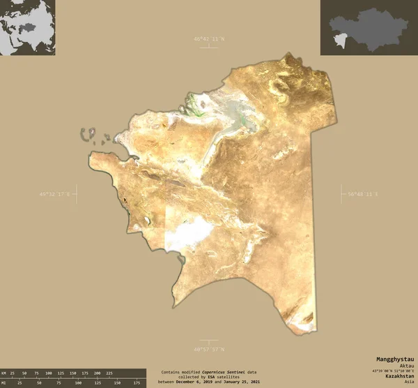 Mangghystau Region Kasakhstan Sentinel Satellittbilder Formen Isolert Fast Bakgrunn Med – stockfoto