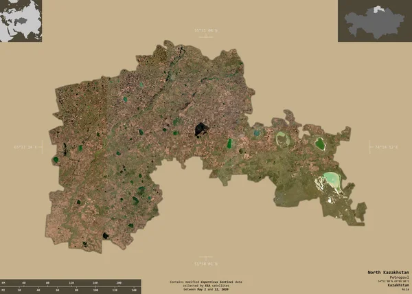 Północny Kazachstan Region Kazachstanu Zdjęcia Satelitarne Sentinela Kształt Odizolowany Solidnym — Zdjęcie stockowe