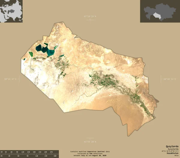 Qyzylorda Región Kazajstán Imágenes Satelitales Sentinel Forma Aislada Sobre Fondo — Foto de Stock
