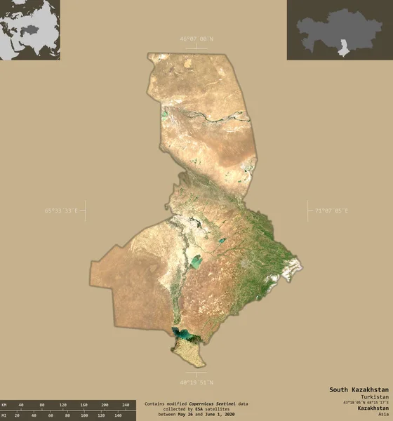 South Kazakhstan Region Kazakhstan Sentinel Satellite Imagery Shape Isolated Solid — Stock Photo, Image