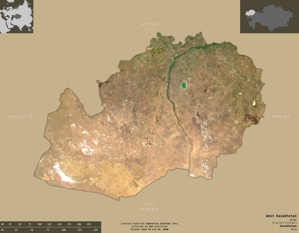 Kazajstán Occidental Región Kazajstán Imágenes Satelitales Sentinel Forma Aislada Sobre — Foto de Stock