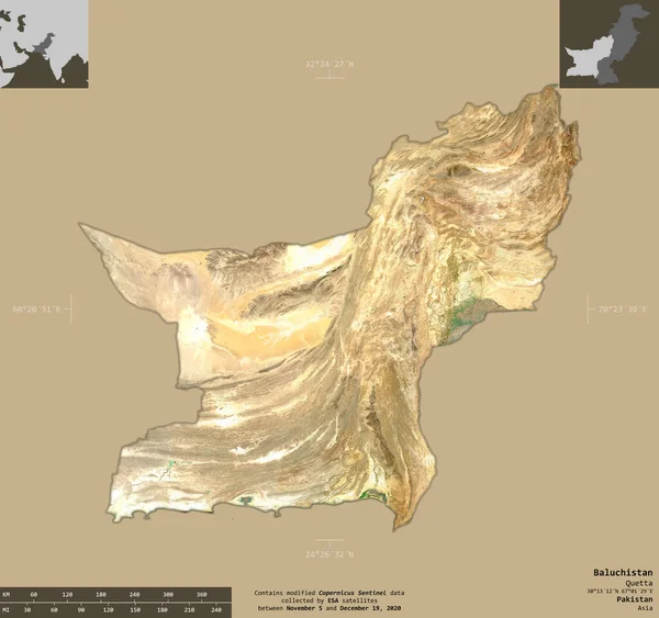 Μπαλουχιστάν Επαρχία Πακιστάν Sentinel Δορυφορικές Εικόνες Σχήμα Απομονώνονται Στέρεο Φόντο — Φωτογραφία Αρχείου