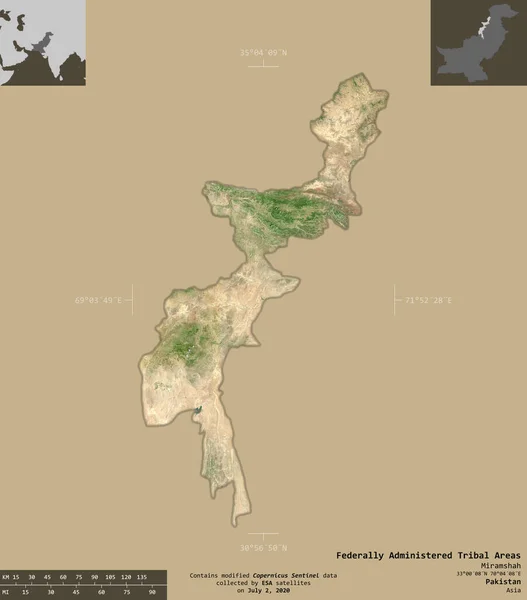 Áreas Tribales Administradas Federalmente Territorio Pakistán Imágenes Satelitales Sentinel Forma — Foto de Stock