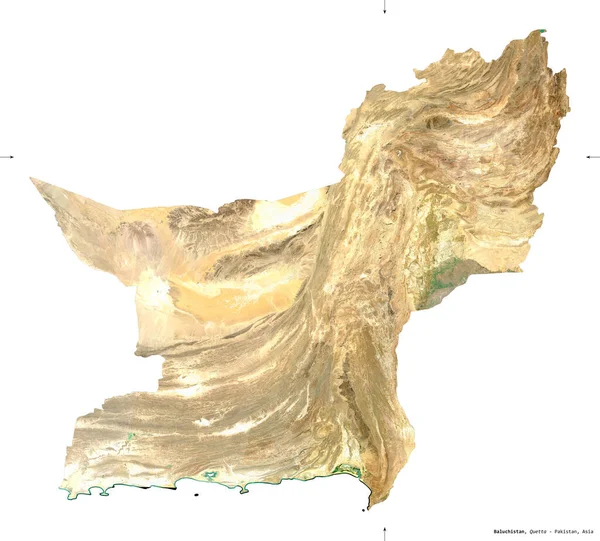 Baluchistán Provincia Pakistán Imágenes Satelitales Sentinel Forma Aislada Blanco Descripción — Foto de Stock