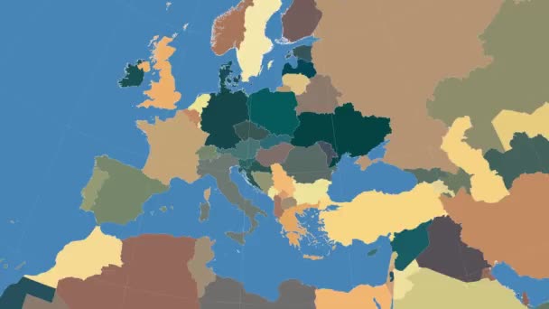 Hungary outlined and glowed. Neighbourhood. Administrative — Stock Video