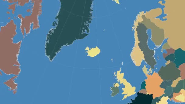 Iceland outlined and glowed. Neighbourhood. Administrative — Stock Video