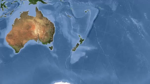Nieuw-Zeeland geschetst en gloeide. Buurt. Satelliet — Stockvideo