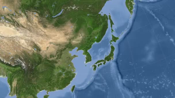 A Coreia do Norte delineou e brilhou. Vizinhança. Satélite — Vídeo de Stock