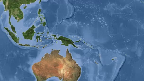 Papua Nya Guinea beskrivs och glödde. Grannskap. Satellit — Stockvideo