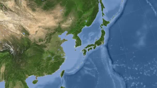 Zuid-Korea geschetst en gloeide. Buurt. Satelliet — Stockvideo