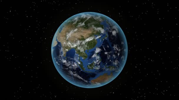 Afganistán. Tierra 3D en el espacio - zoom en Afganistán esbozado. Fondo cielo estrellado — Vídeos de Stock