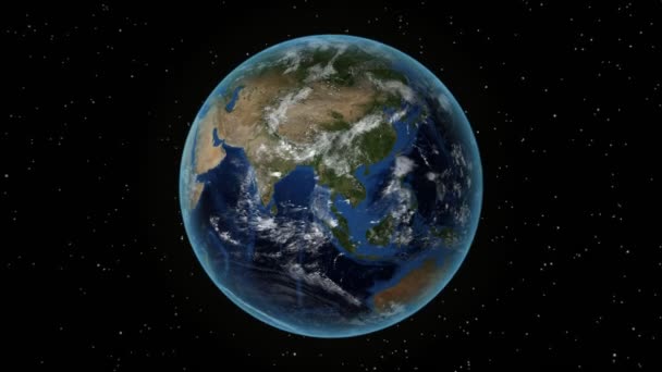 Congo. 3D Earth in space - zoom avant sur le Congo esquissé. Fond ciel étoilé — Video