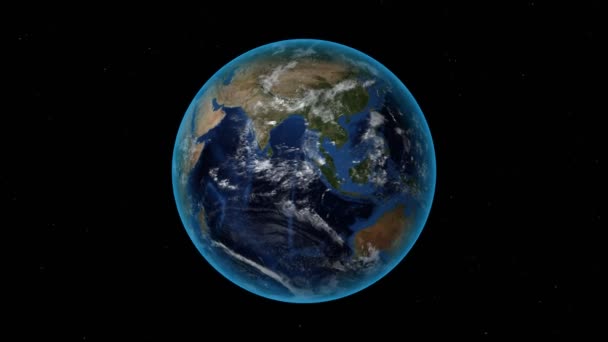Yibuti. Tierra 3D en el espacio - zoom en Djibouti esbozado. Fondo cielo estrellado — Vídeos de Stock