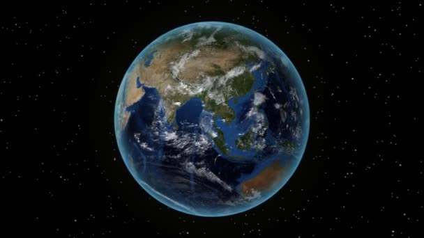 Gabon. 3D Earth in space - zoom in on Gabon outlined. Star sky background — Stock Video