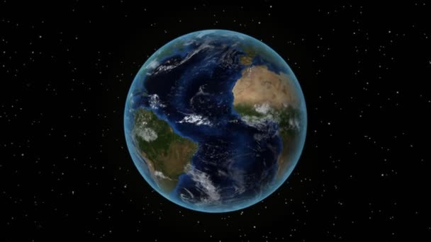 Guyane. 3D Earth in space - zoom avant sur la Guyane esquissé. Fond ciel étoilé — Video