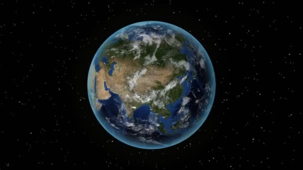 Letónia. Terra 3D no espaço - zoom em Letónia delineado. Céu estrelado fundo — Vídeo de Stock