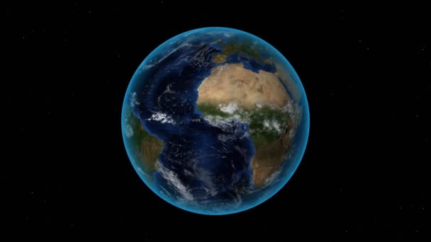 Katar. 3d Erde im Weltraum - zoomen Sie auf Katar umrissen. Sternenhimmel Hintergrund — Stockvideo