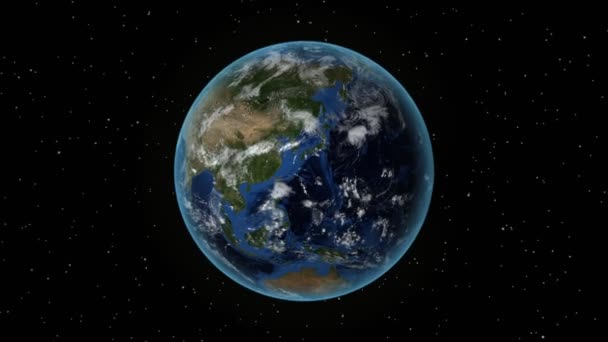 Roumanie. La Terre 3D dans l'espace - zoom sur la Roumanie esquissé. Fond ciel étoilé — Video