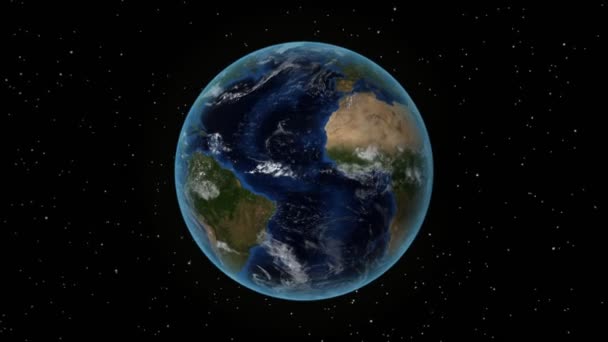 Σουρινάμ. το 3D Earth στο διάστημα-ζουμ στο Σουρινάμ σκιαγραφείται. Αστέρι στο φόντο του ουρανού — Αρχείο Βίντεο